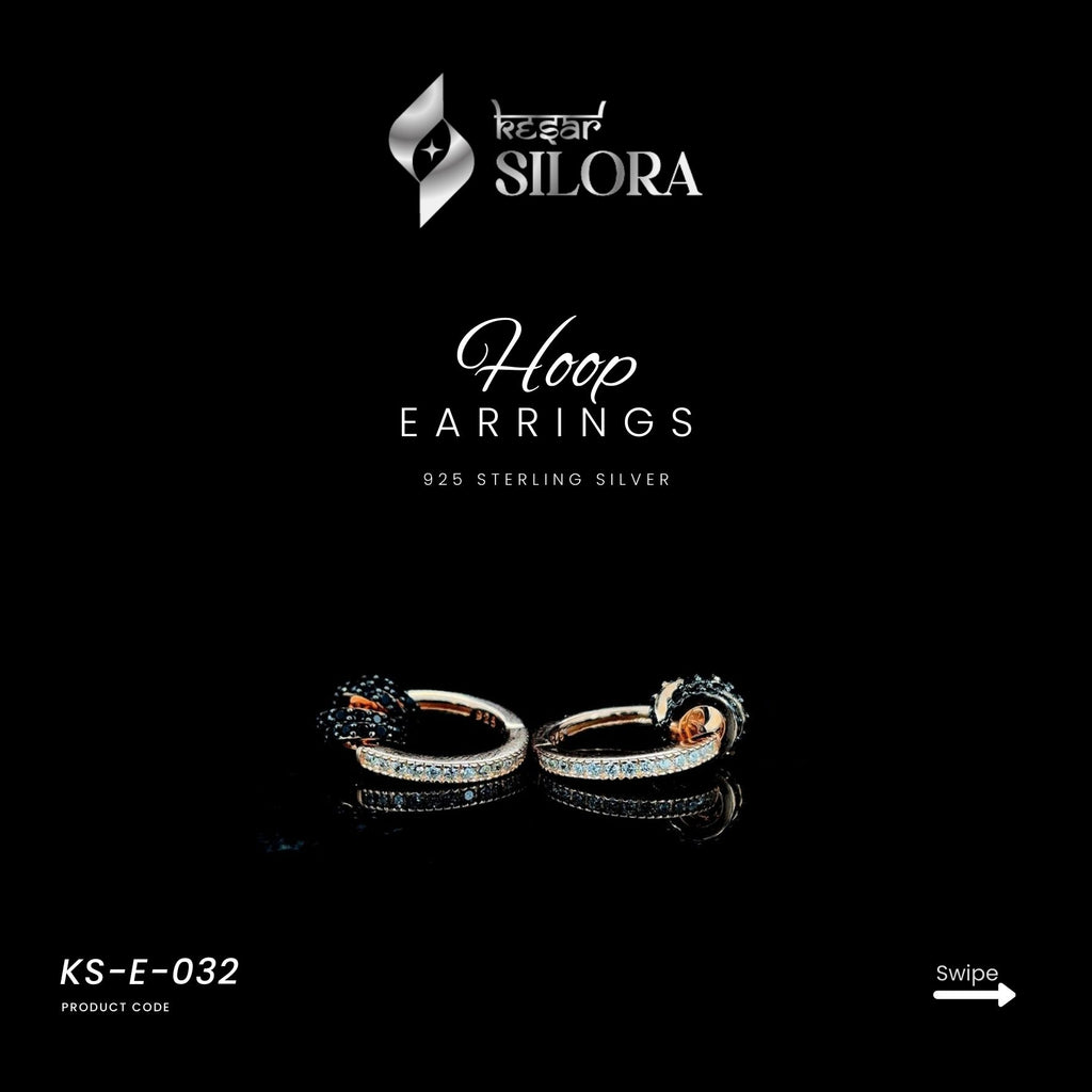 Black & White Diamond-Studded Rose Gold Sterling Silver Mini Hoops
