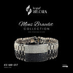 Sterling Silver Link Chain Men's Bracelet With Diamond-Studded Centre Plate