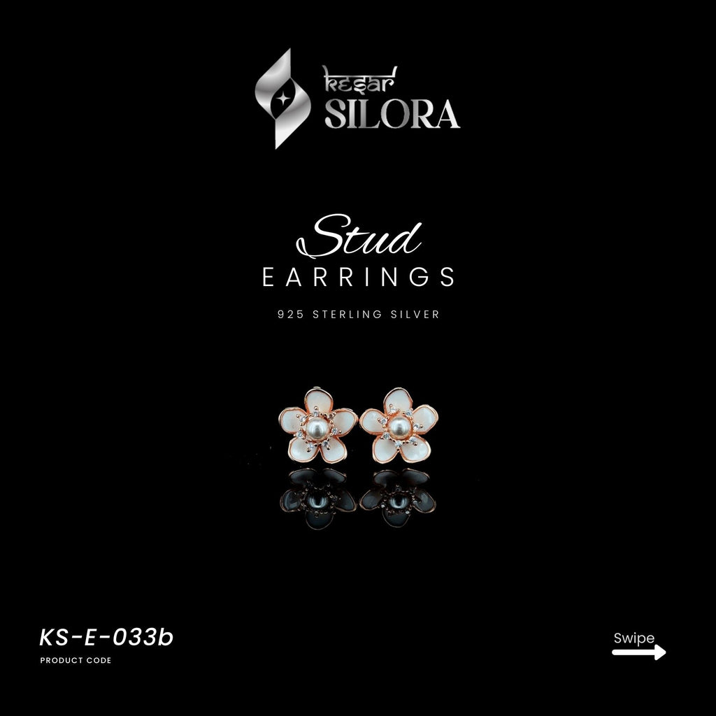 Mother-Of-Pearl Diamond-Studded Floral Rose Gold Sterling Silver Earrings