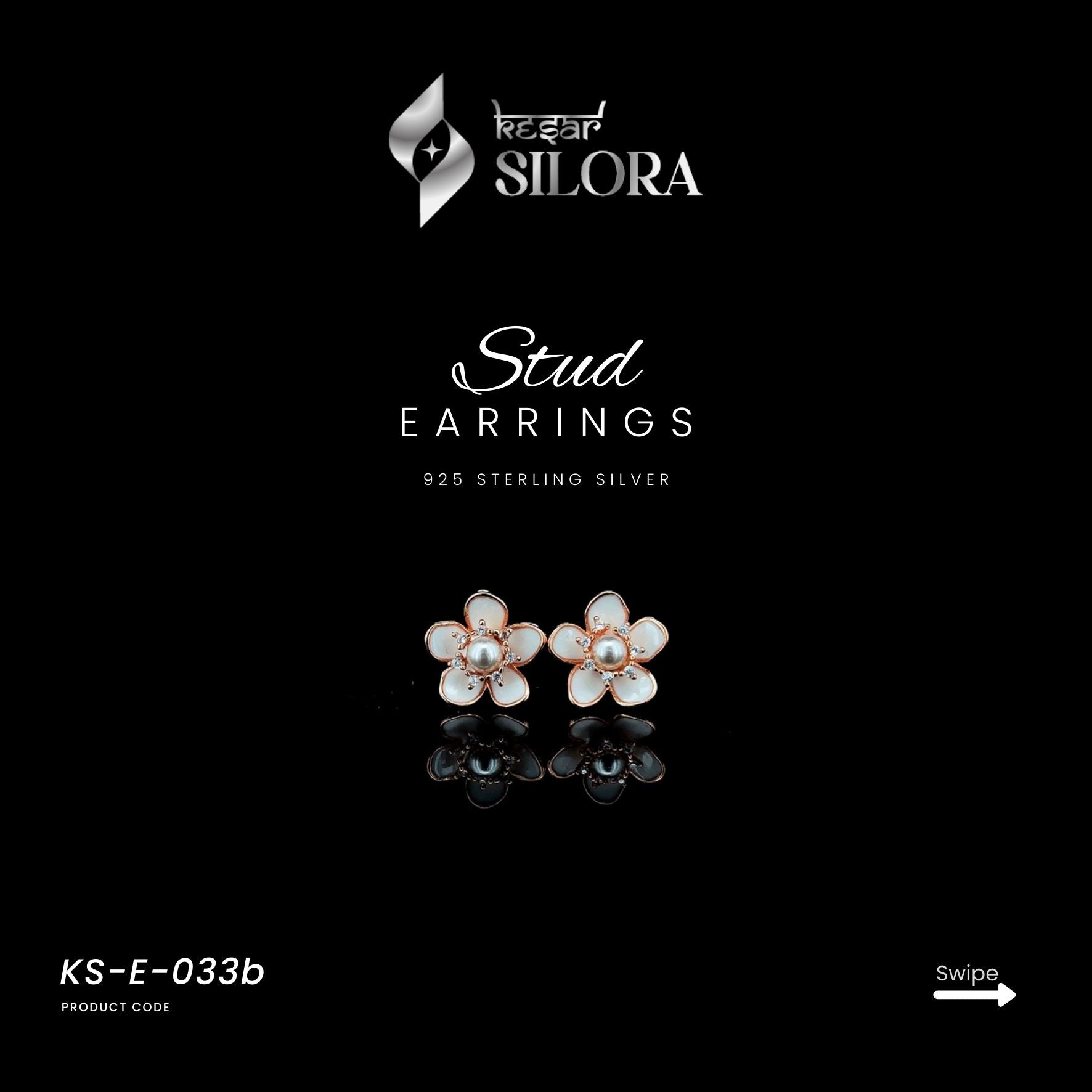 Mother-Of-Pearl Diamond-Studded Floral Rose Gold Sterling Silver Earrings