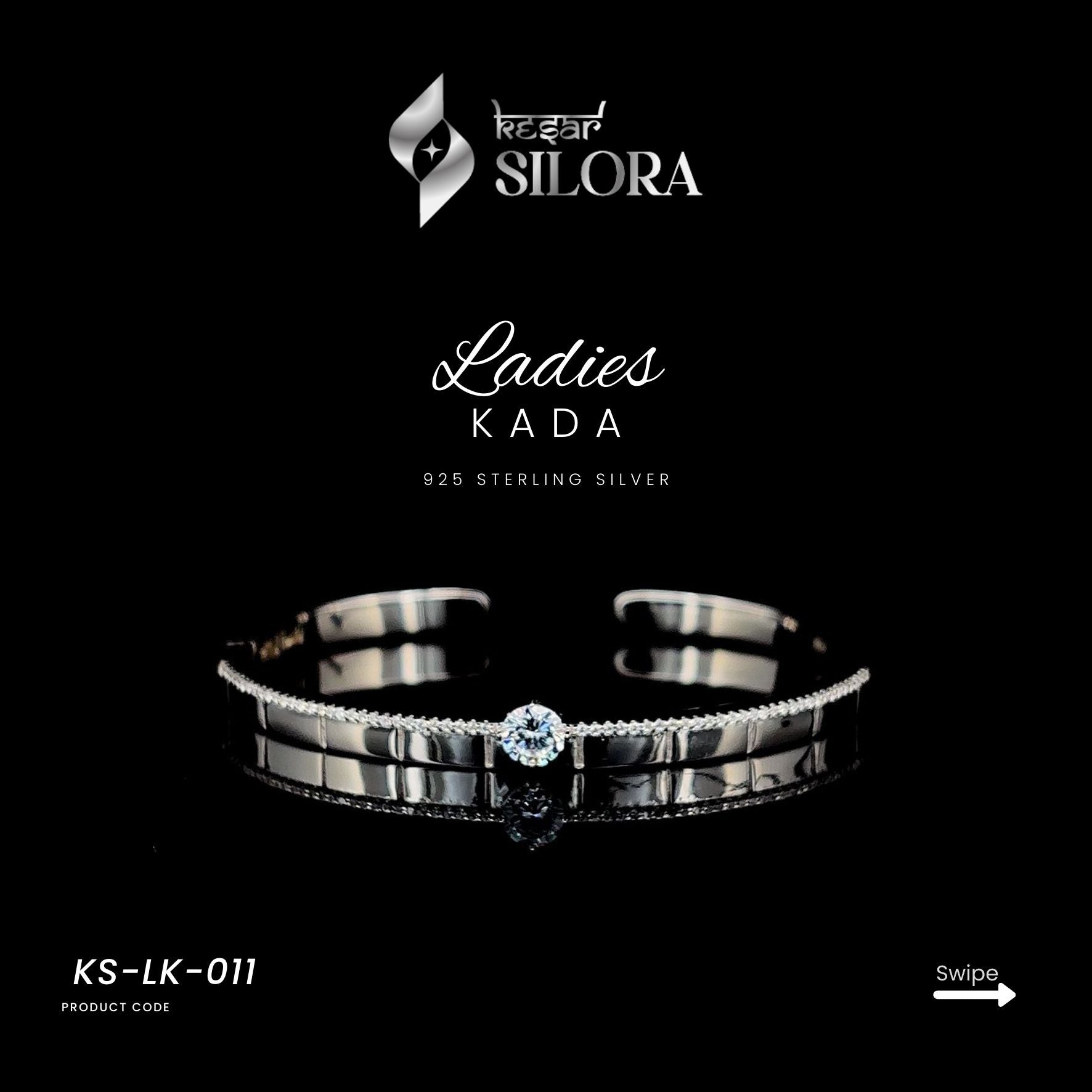 Single Stone Diamond-Studded Sterling Silver Cuff Bracelet