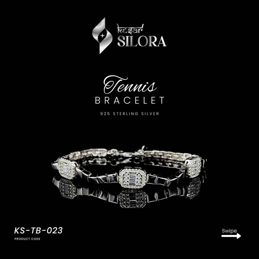 Clustered Diamond 925 Sterling Silver Tennis Bracelet