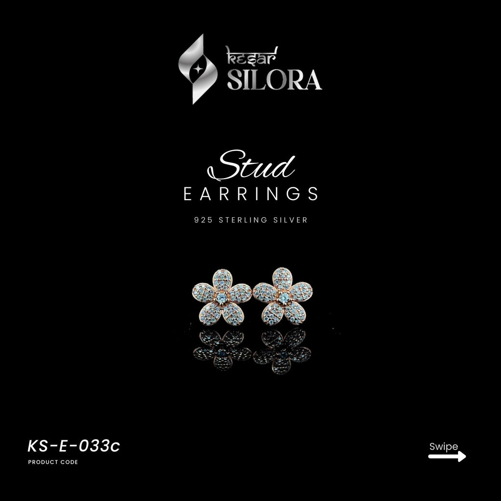 Diamond-Studded Floral Rose Gold Sterling Silver Earrings