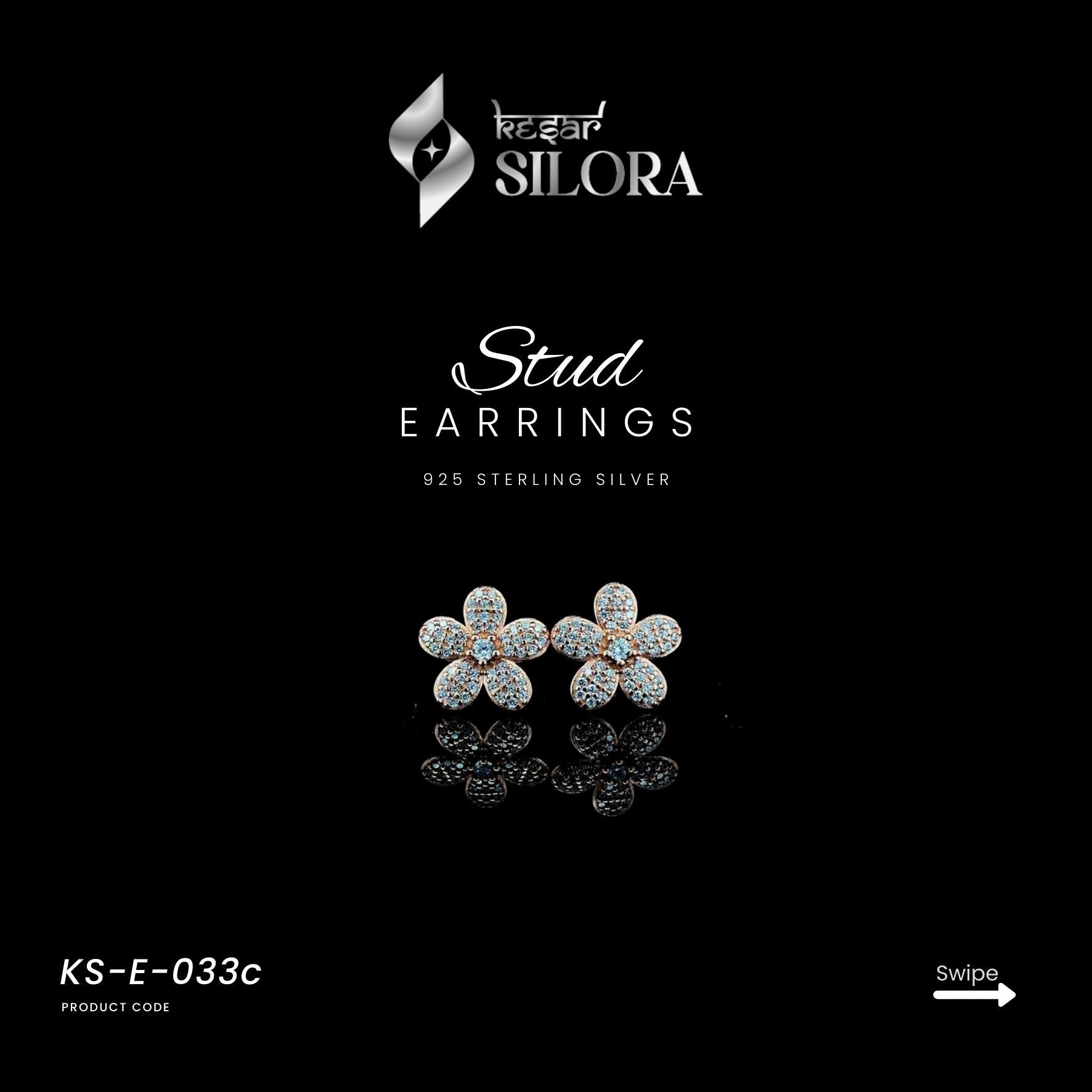Diamond-Studded Floral Rose Gold Sterling Silver Earrings