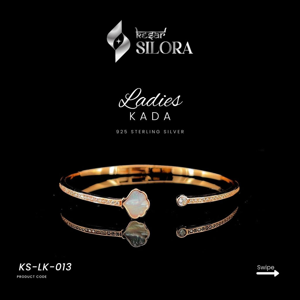 Rose Gold Plated Shell & Diamond-Studded Sterling Silver Bracelet