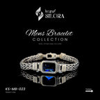 Sterling Silver Braided Men's Bracelet With A Central Blue Sapphire Diamond