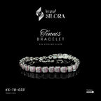 Pink Stone Highlights Diamond-Studded Silver Tennis Bracelet
