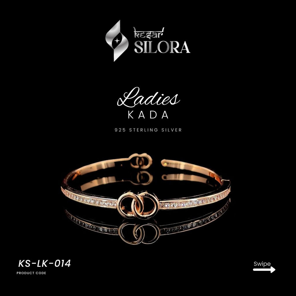 Gold-Plated Interlocking Diamond-Studded Sterling Silver Cuff Bracelet