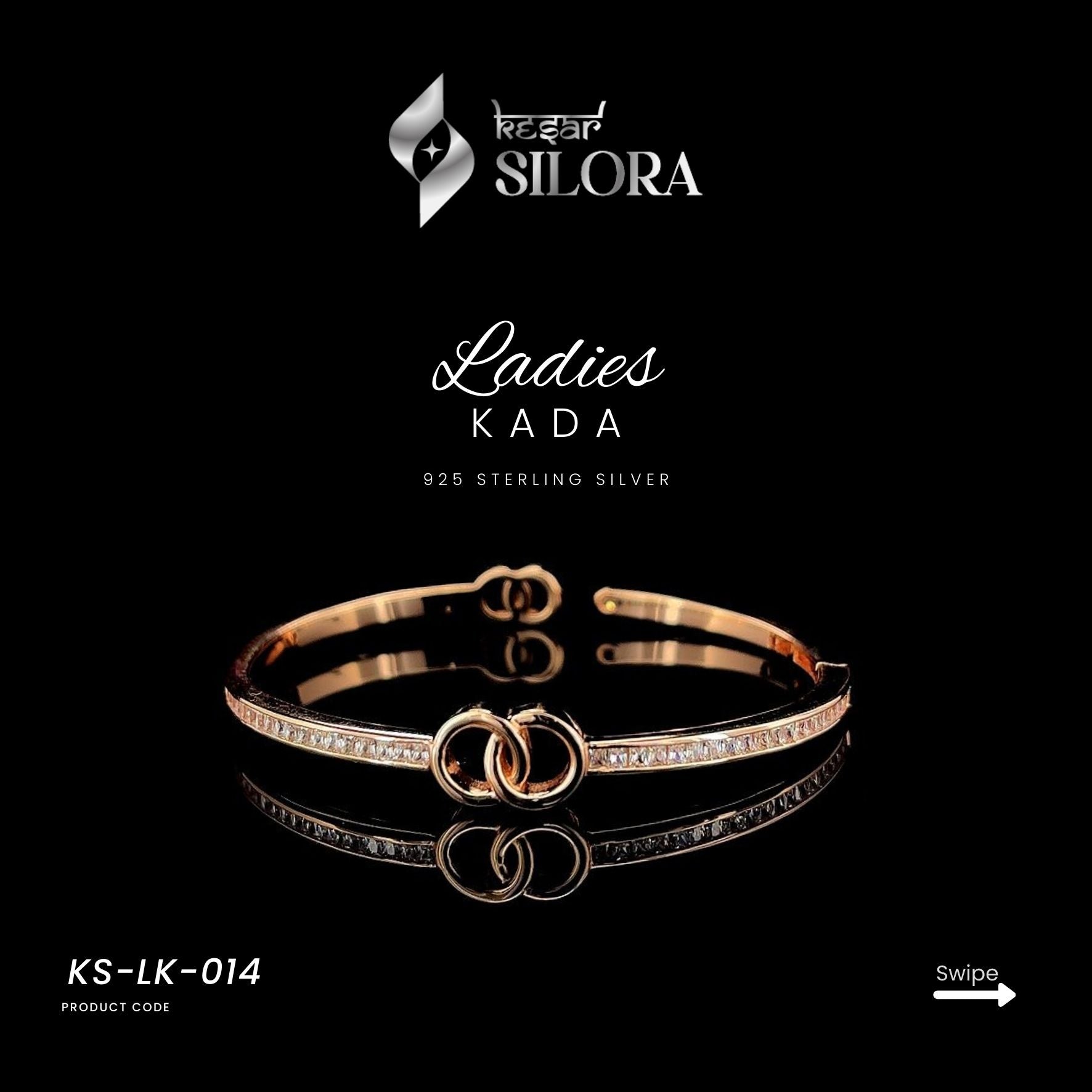 Gold-Plated Interlocking Diamond-Studded Sterling Silver Cuff Bracelet