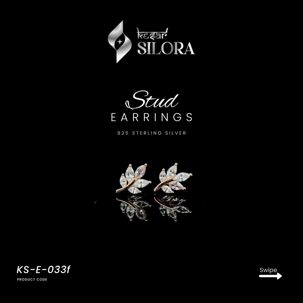 Diamond-Studded Leaf Rose Gold Sterling Silver Earrings