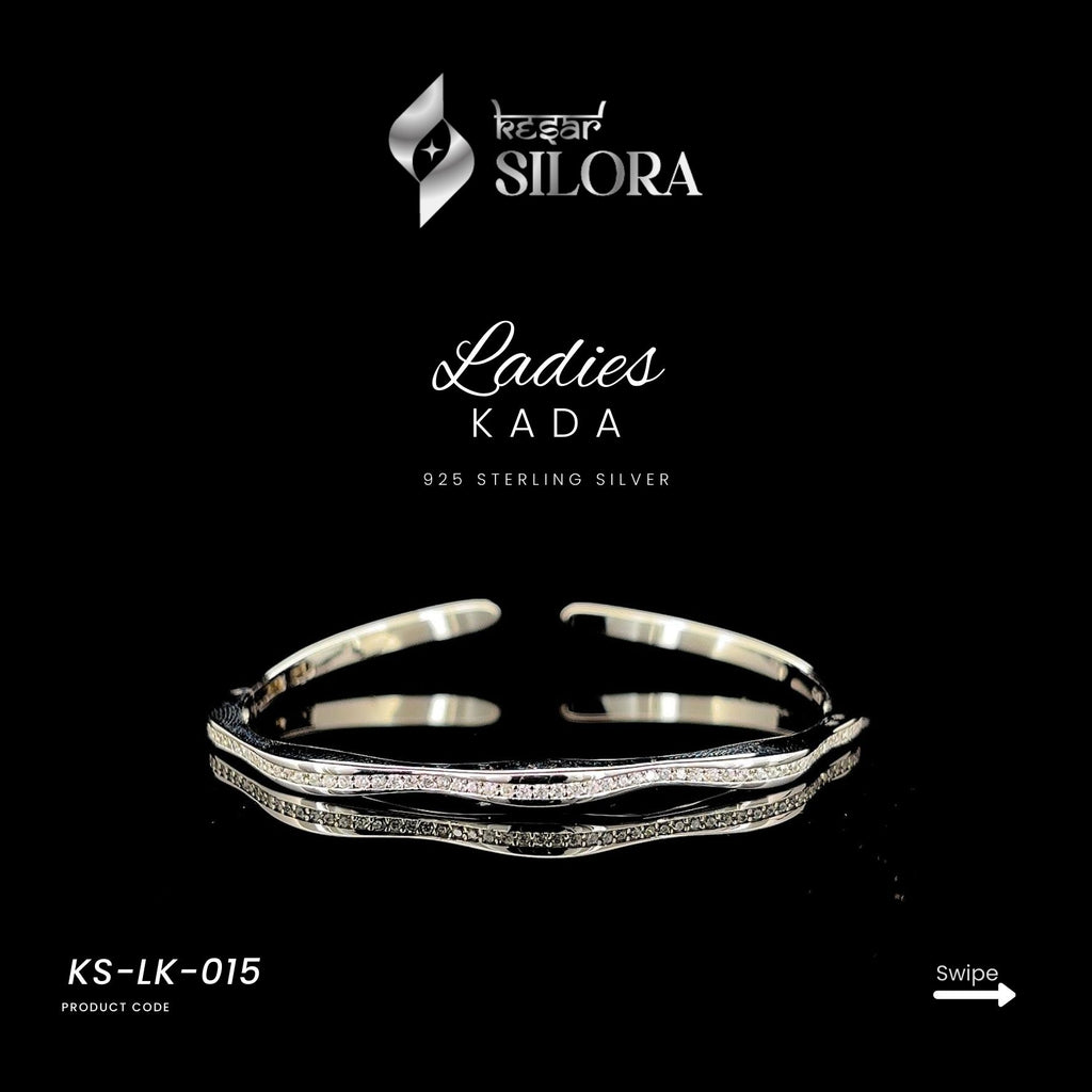 Diamond-Studded Sterling Silver Wave Cuff Bracelet