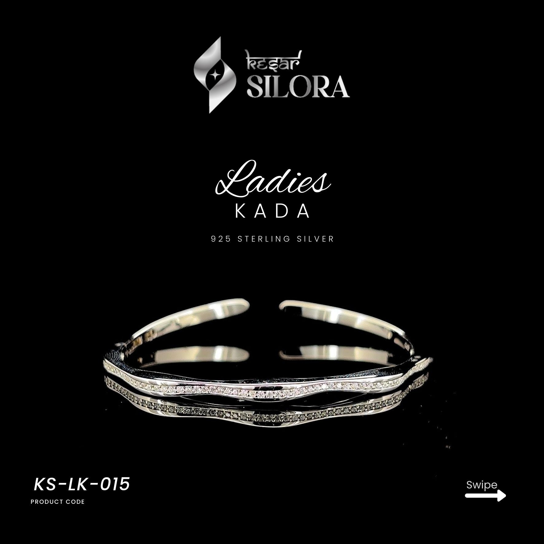 Diamond-Studded Sterling Silver Wave Cuff Bracelet