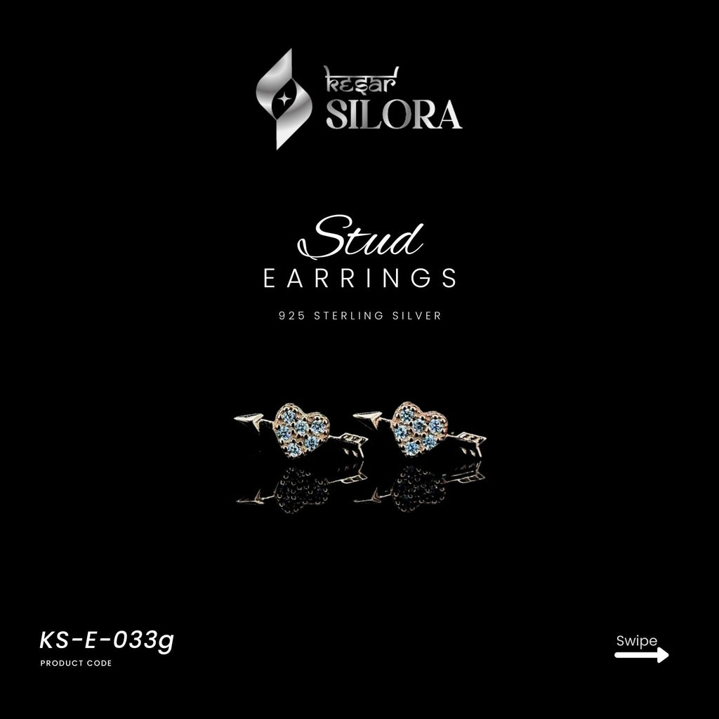 Diamond Studded Bow And Heart Rose Gold Sterling Silver Earrings