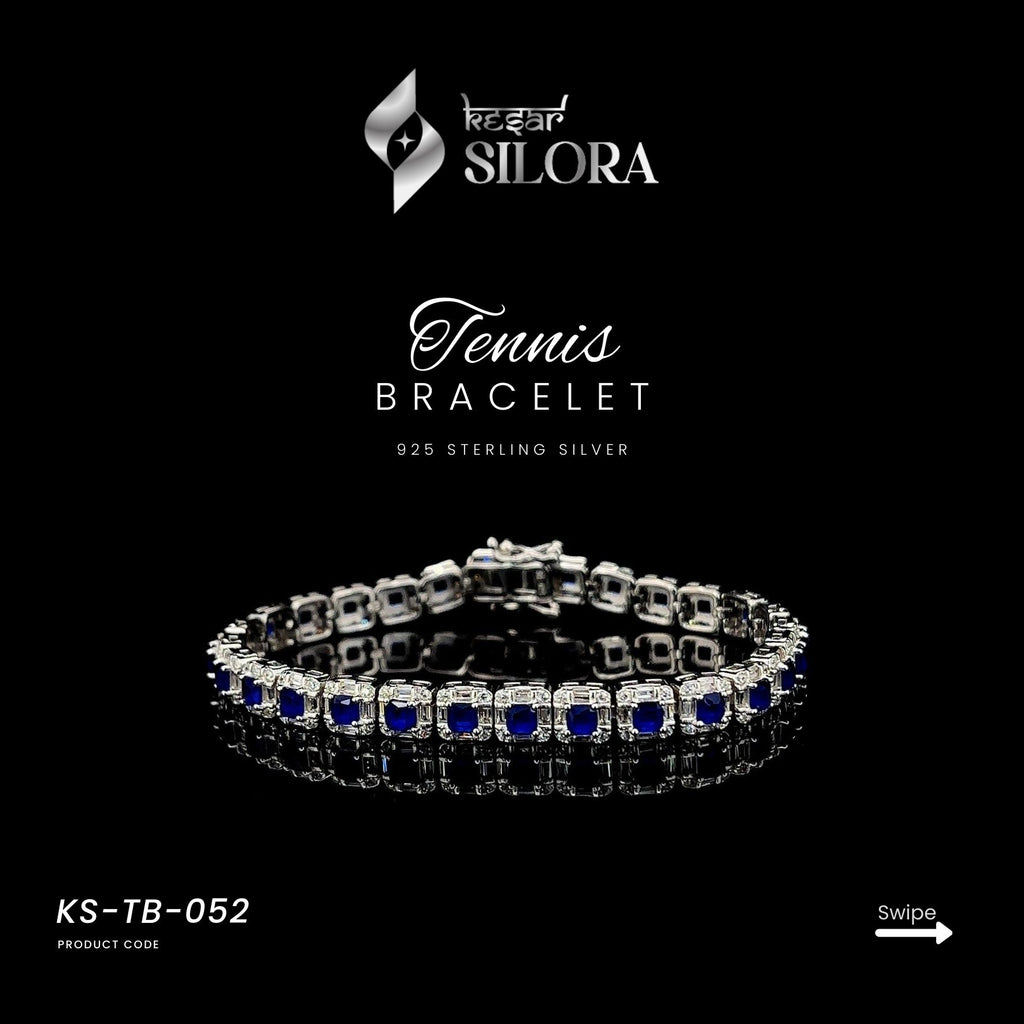 Diamonds Around Sapphire Studs, Sterling Silver Tennis Bracelet