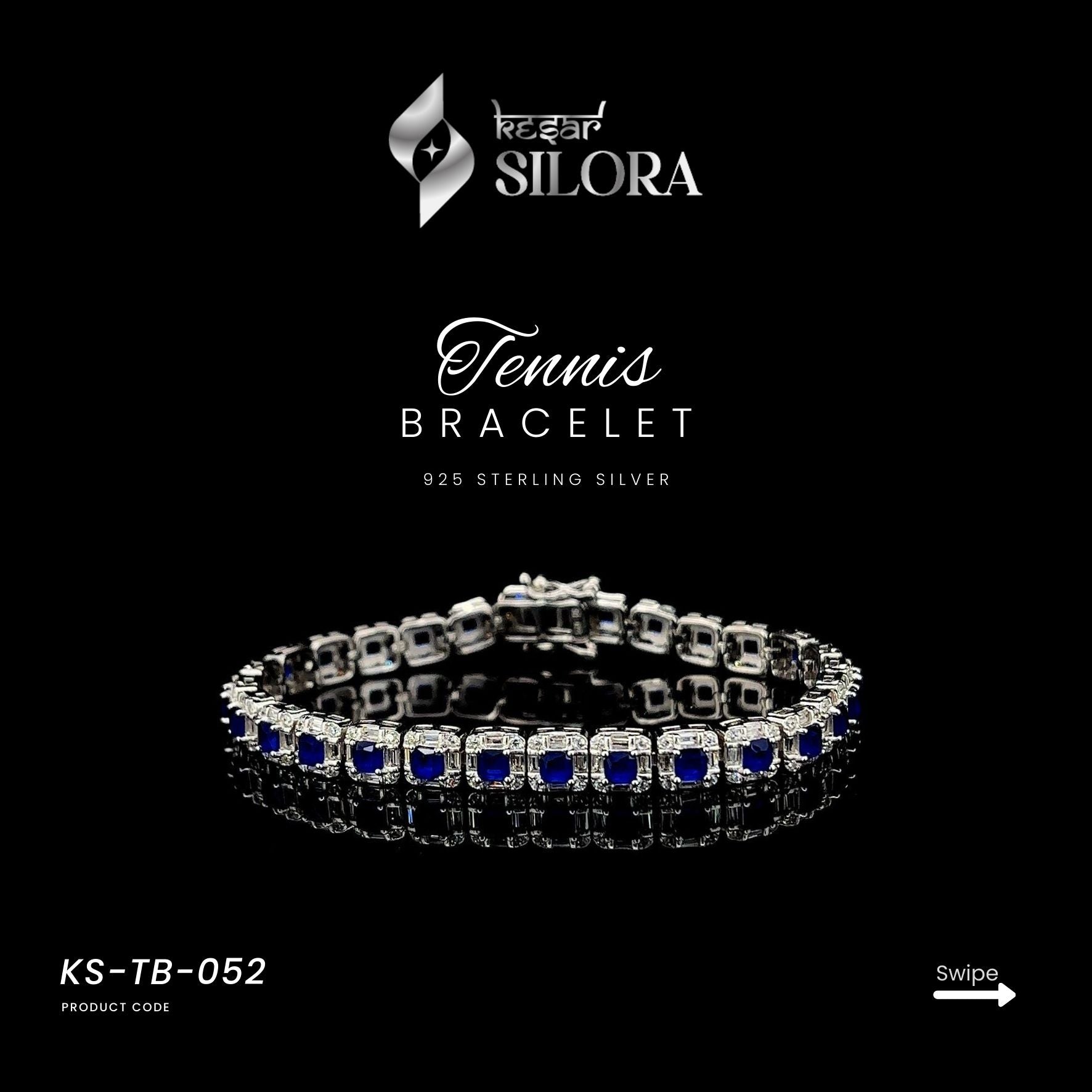 Diamonds Around Sapphire Studs, Sterling Silver Tennis Bracelet