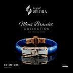 Sterling Silver Blue Band Men's Bracelet With Rose-Gold Toned Centre Plate And Diamond-Set Trishul Motif