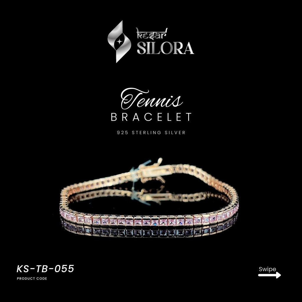Pink Cubic Diamonds, Sterling Silver Tennis Bracelet