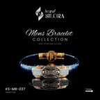 Blue Band Sterling Silver Men’s Bracelet With Rose-Gold Toned Centre Plate And Diamond-Studded Chain Design