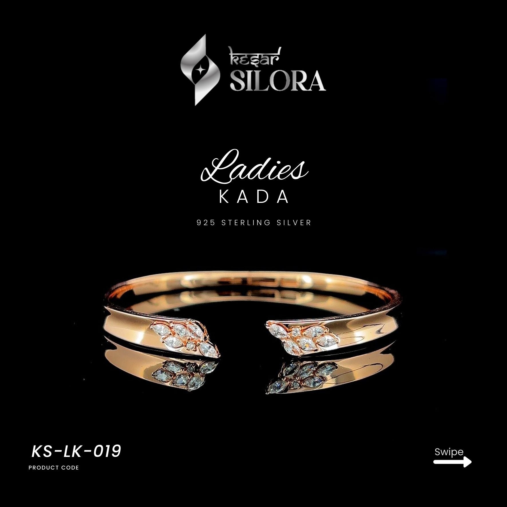 Rose Gold Plated Pear Diamond-Studded Cuff Bracelet