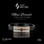 Black Band Plated Silver Diamond Studded Men's Kada With Rolex Logo