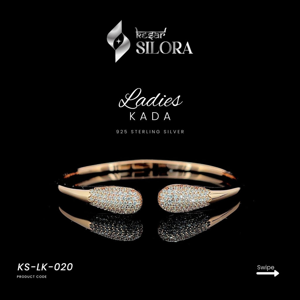 Rose Gold Plated Diamond-Studded Edges Cuff Bracelet