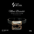 Black Band Plated Silver Men’s Kada With A Jaguar And Diamond Accent