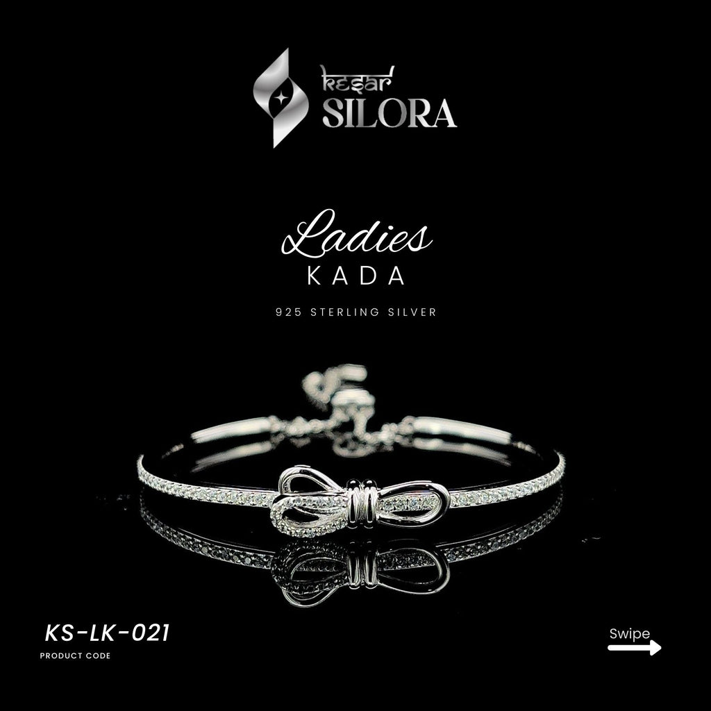 Diamond-Studded Sterling Silver Bow Bracelet