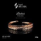 Floral Carvings With Diamond-Studded Rose Gold Plated Cuff Bracelet