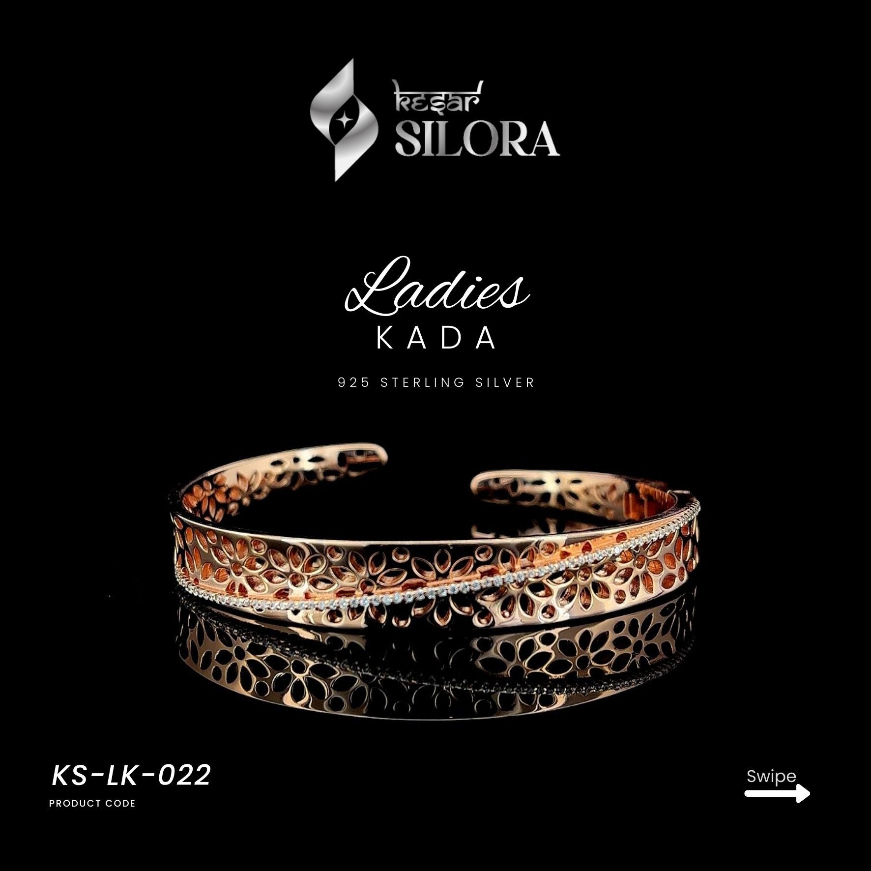 Floral Carvings With Diamond-Studded Rose Gold Plated Cuff Bracelet