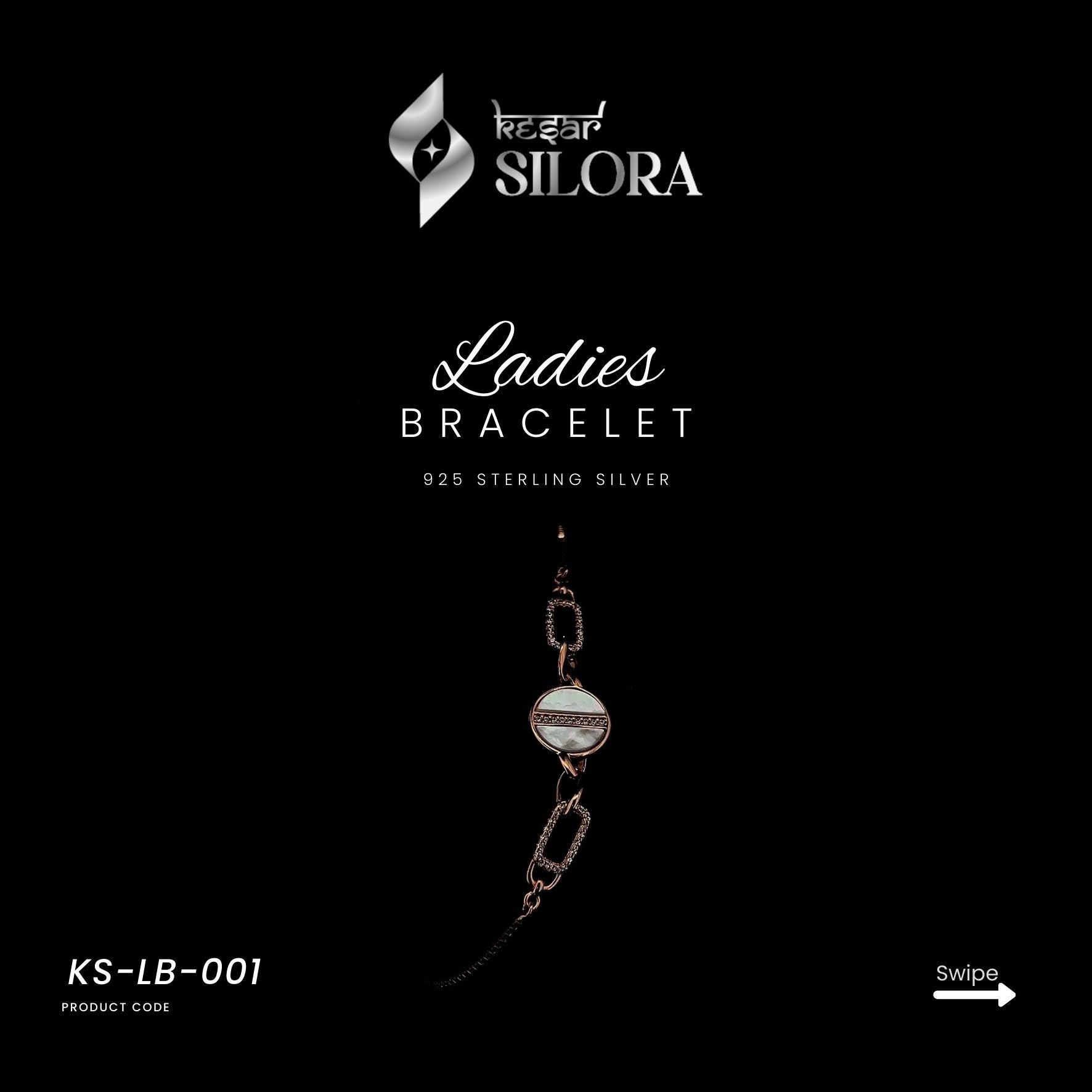 Rose Gold Plated Diamond-Studded Mother-of-Pearl Linking Chain Silver Bracelet