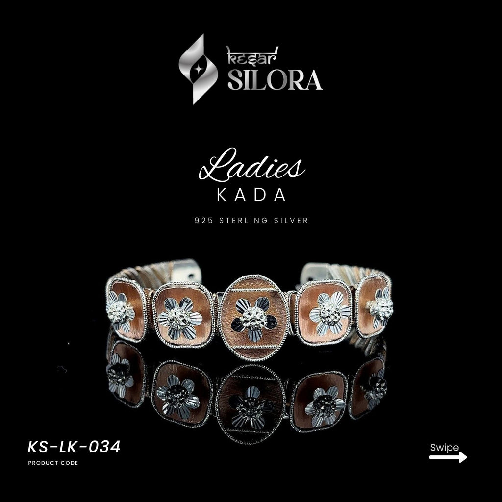 Vintage Silver Jabel Flower Motif Kada