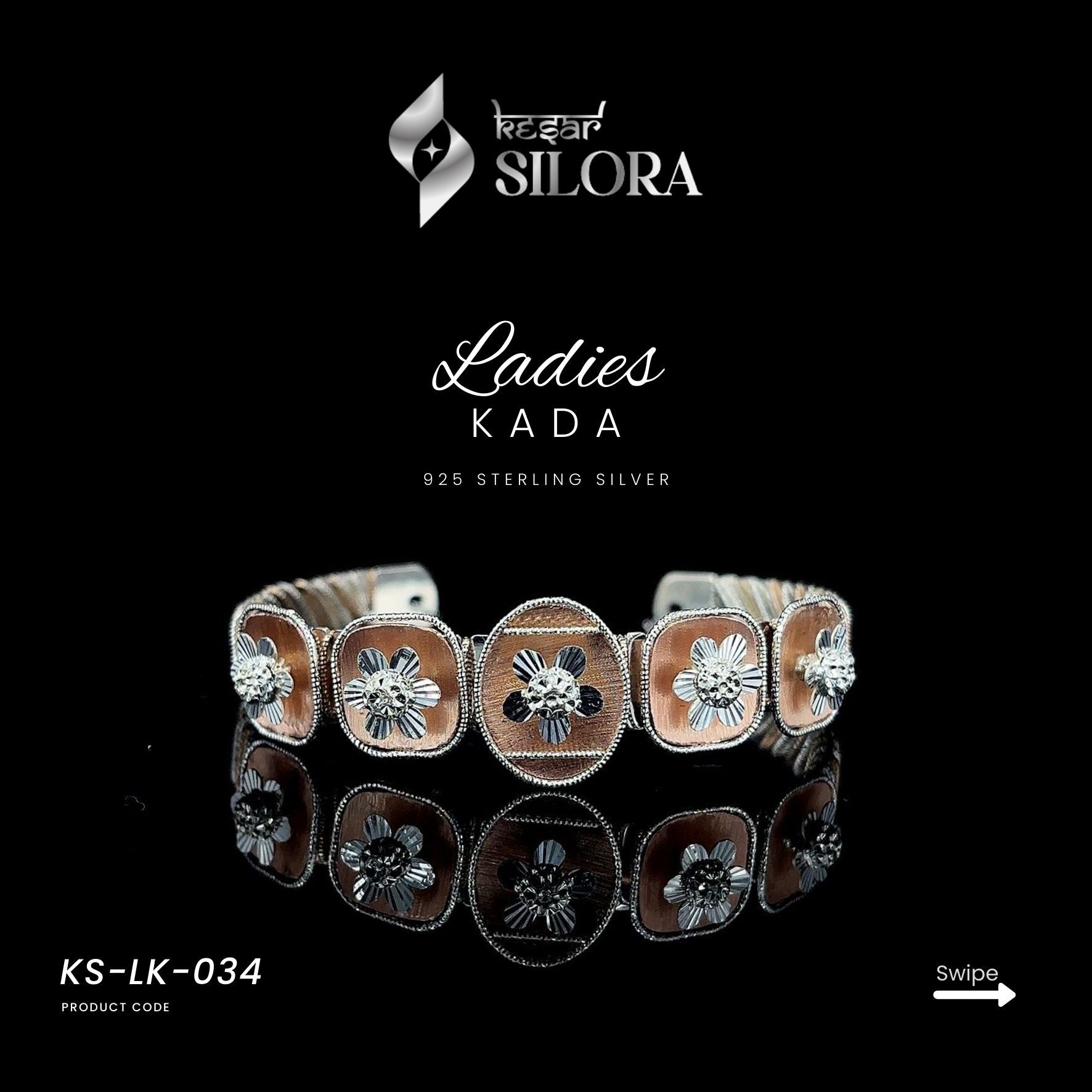 Vintage Silver Jabel Flower Motif Kada