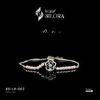 Diamond Studded Black Epoxy Camellia Flower With Pearl Chain Sterling Silver Bracelet