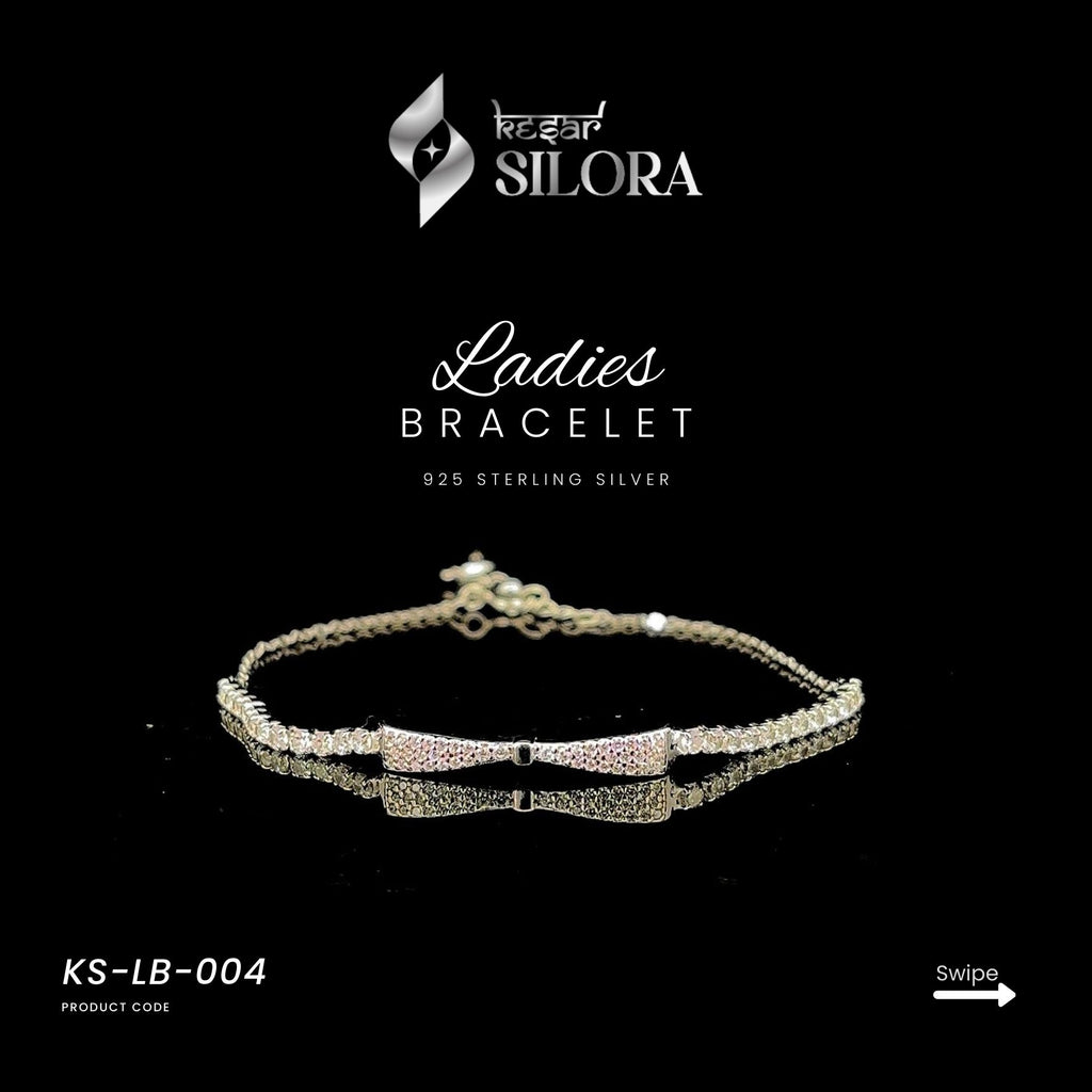Diamond Studded Bow Sterling Silver Bracelet