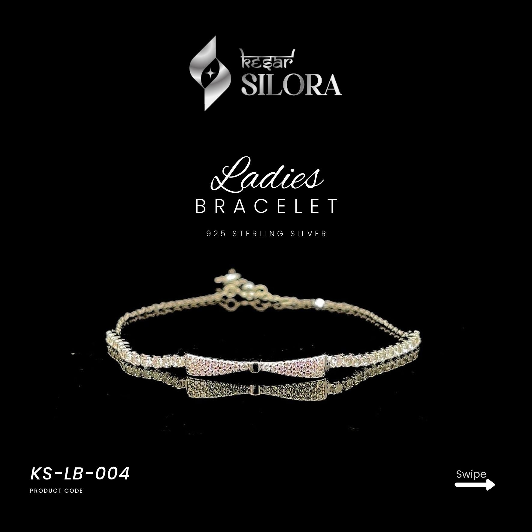 Diamond Studded Bow Sterling Silver Bracelet