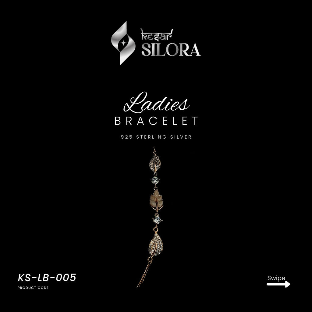 Rose Gold Plated Diamond Studded Linking Leaf Silver Bracelet