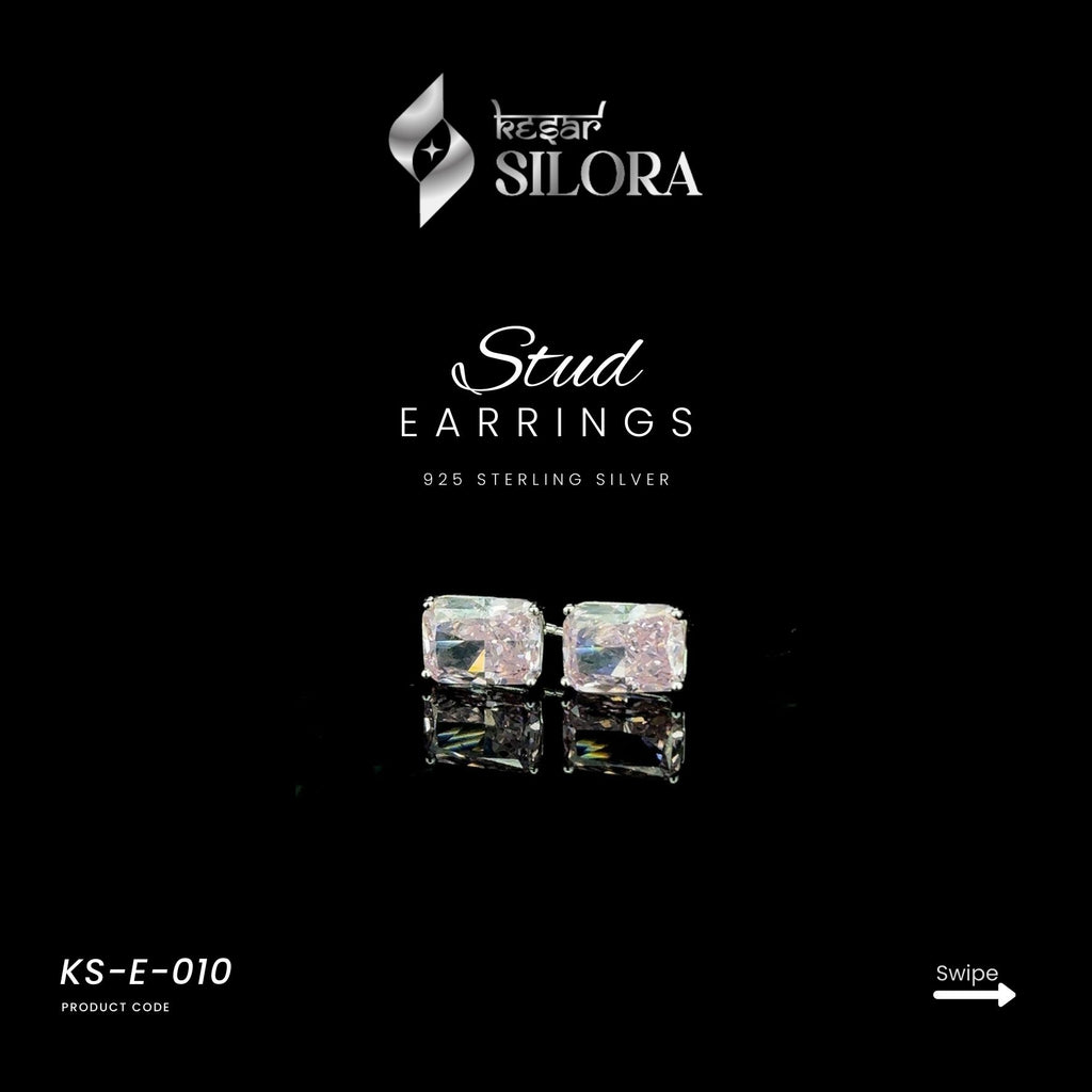 Emerald Cut Solitaire Diamond Sterling Silver Earings