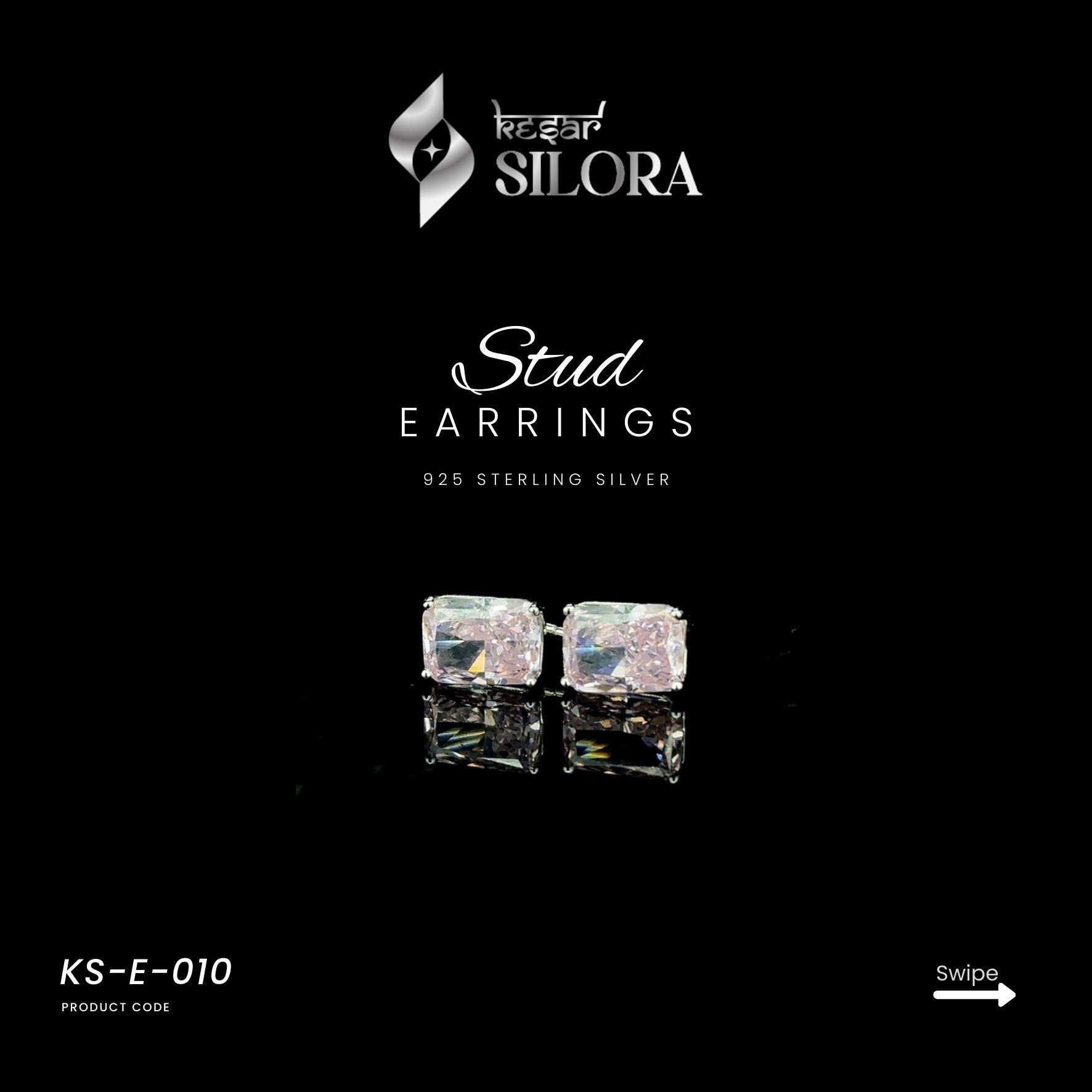 Emerald Cut Solitaire Diamond Sterling Silver Earings