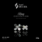 Studded Mother Of Pearl Twin Flower Sterling Silver Ring