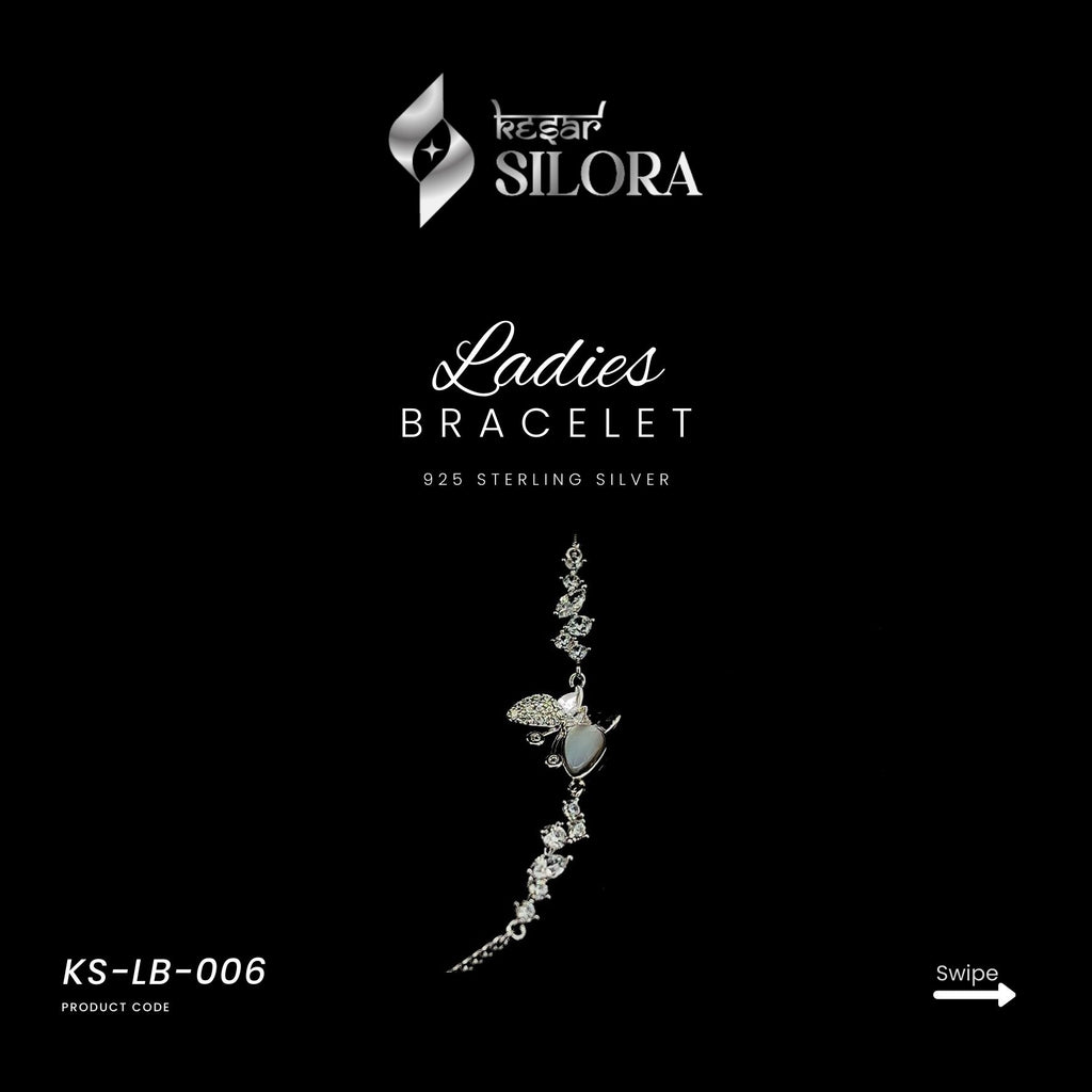 Diamond Studded Sterling Silver Butterfly Charm Bracelet