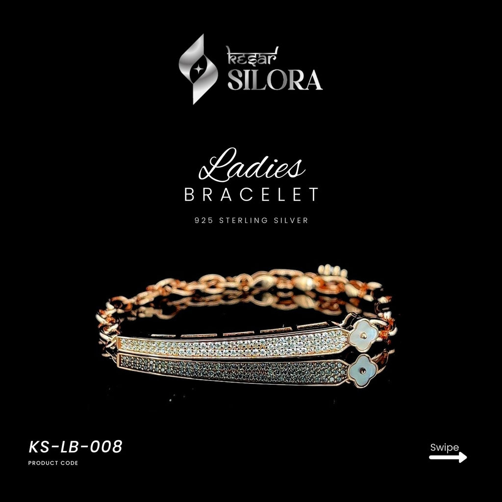 Rose Gold Plated Diamond-Studded Band Cuban Link Chain Sterling Silver Bracelet
