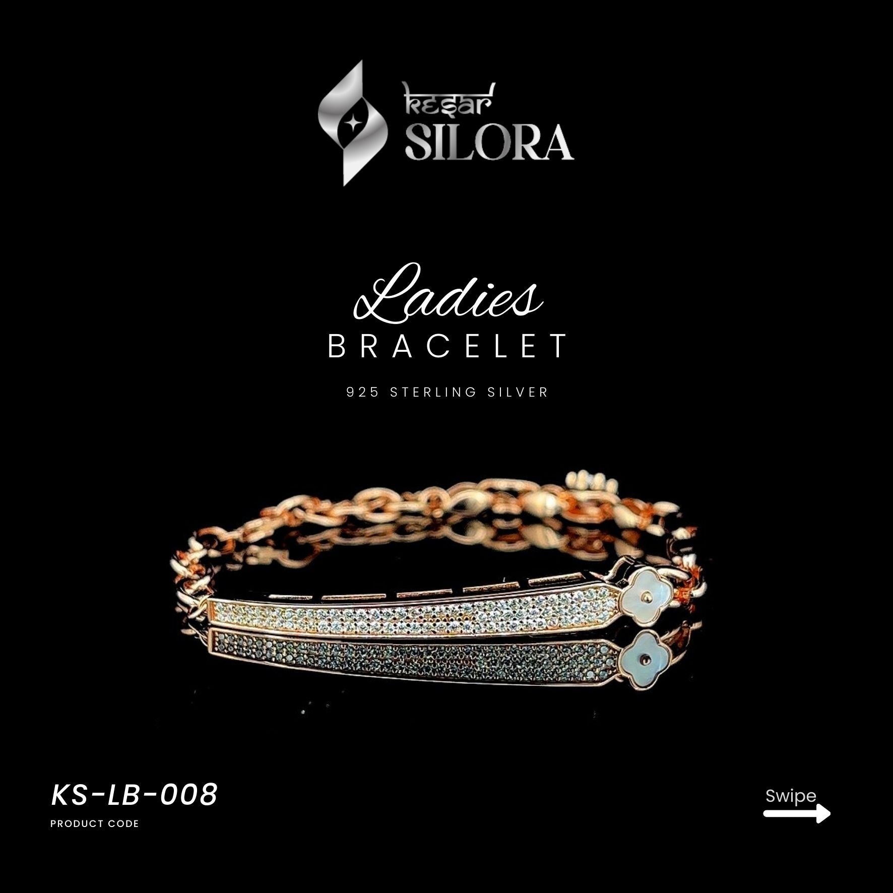 Rose Gold Plated Diamond-Studded Band Cuban Link Chain Sterling Silver Bracelet