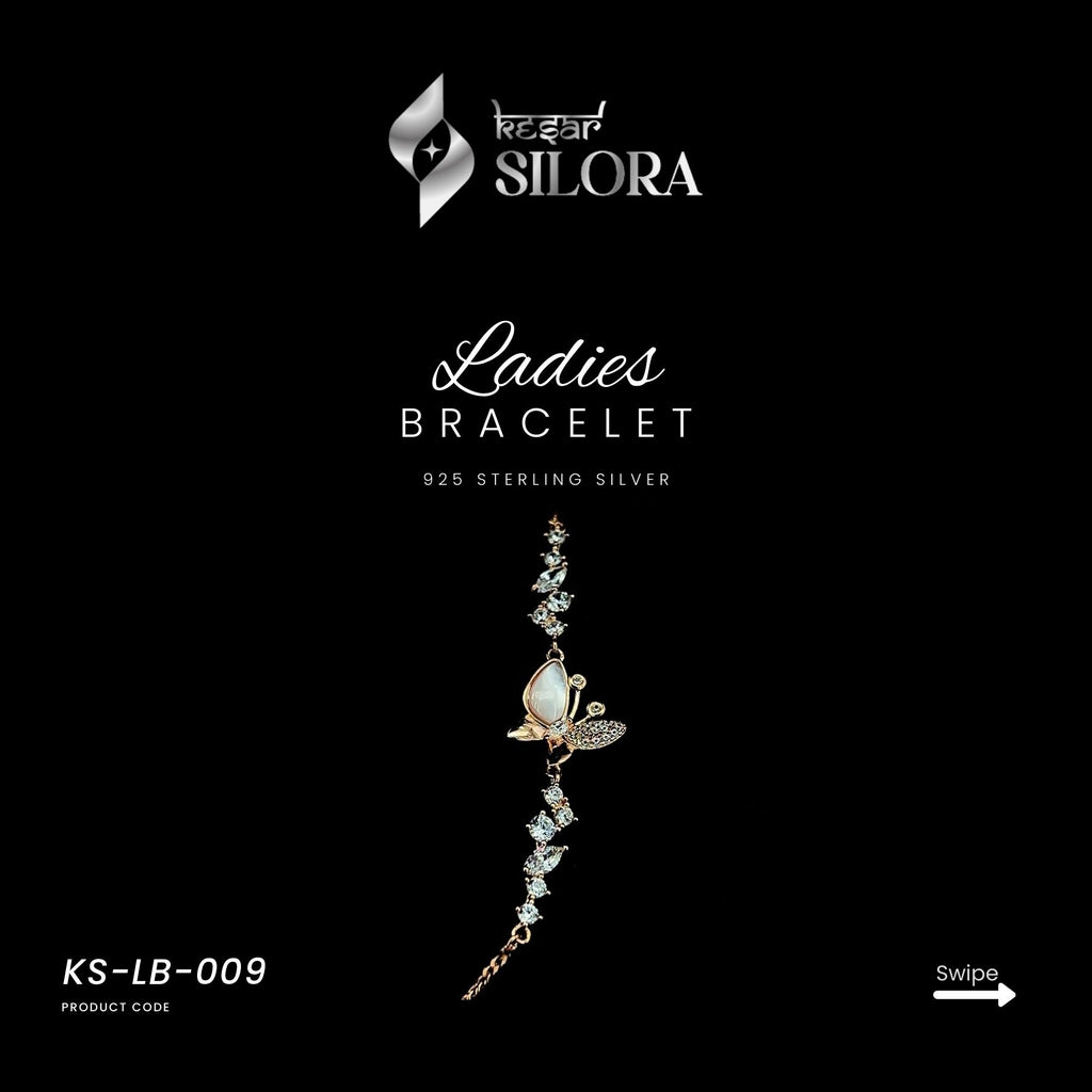 Rose Gold Plated Diamond Studded Sterling Silver Butterfly Charm Bracelet