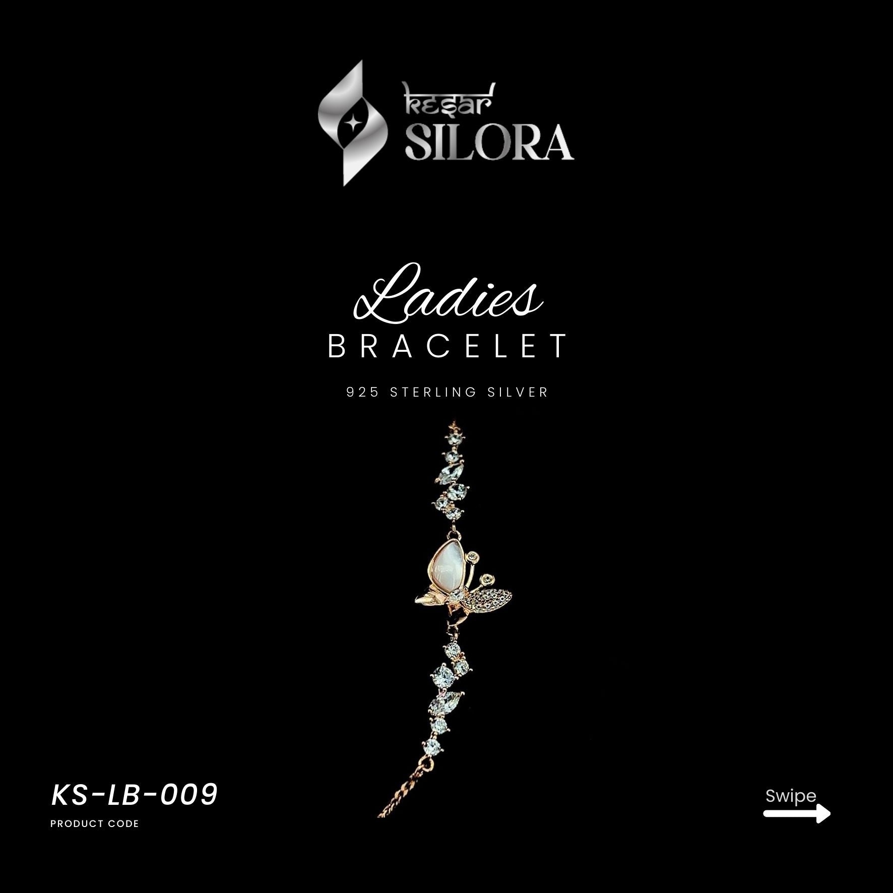 Rose Gold Plated Diamond Studded Sterling Silver Butterfly Charm Bracelet