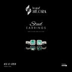 Diamond Studded Around Green Solitaire Studs