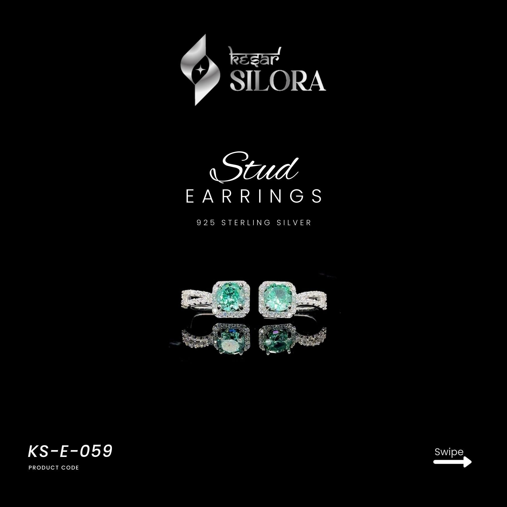 Diamond Studded Around Green Solitaire Studs