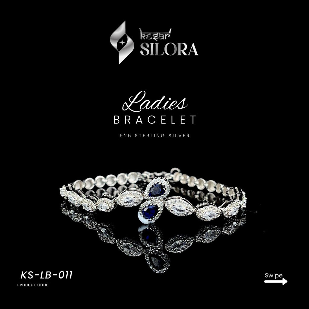 Blue Sapphire and Diamond Studded Sterling Silver Bracelet