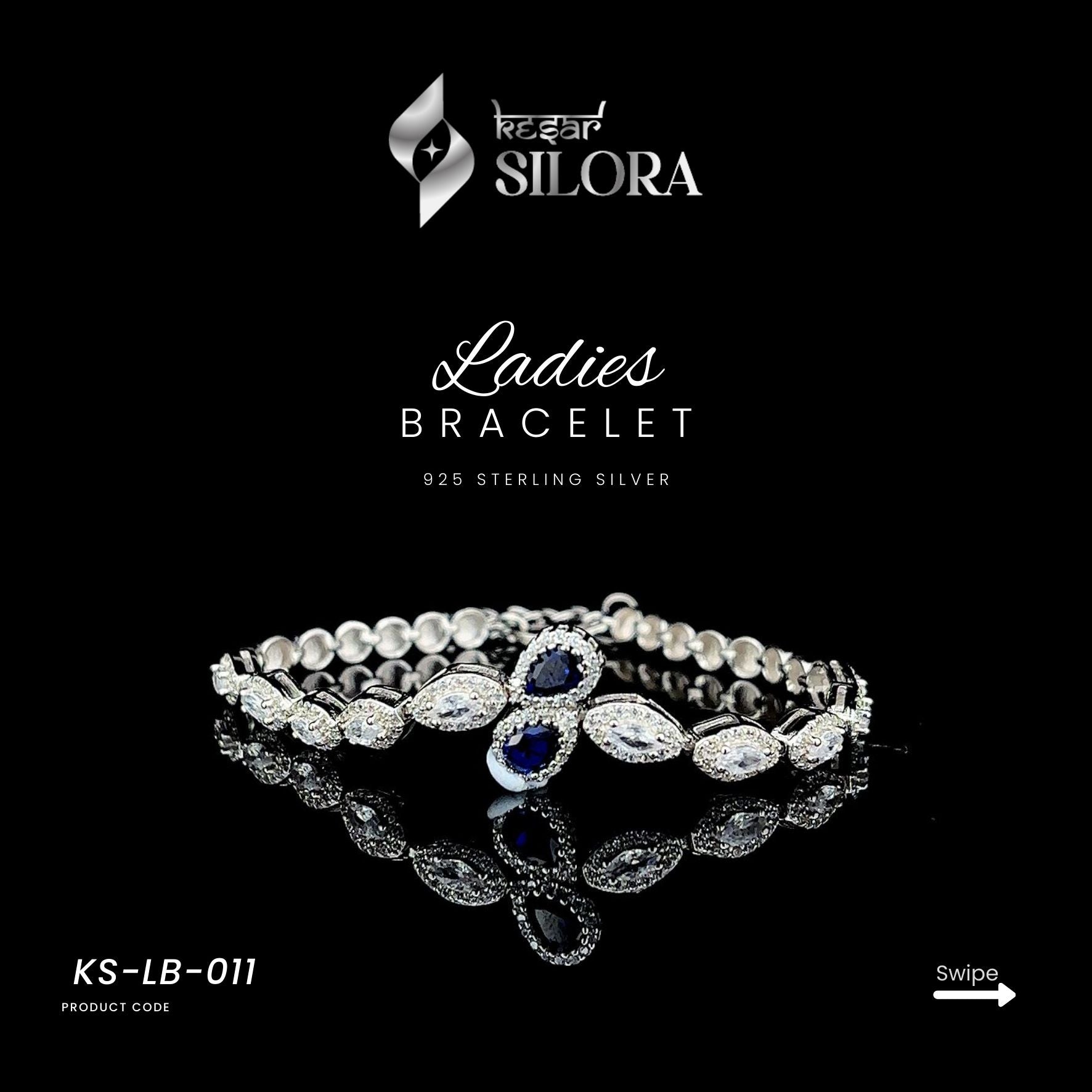 Blue Sapphire and Diamond Studded Sterling Silver Bracelet