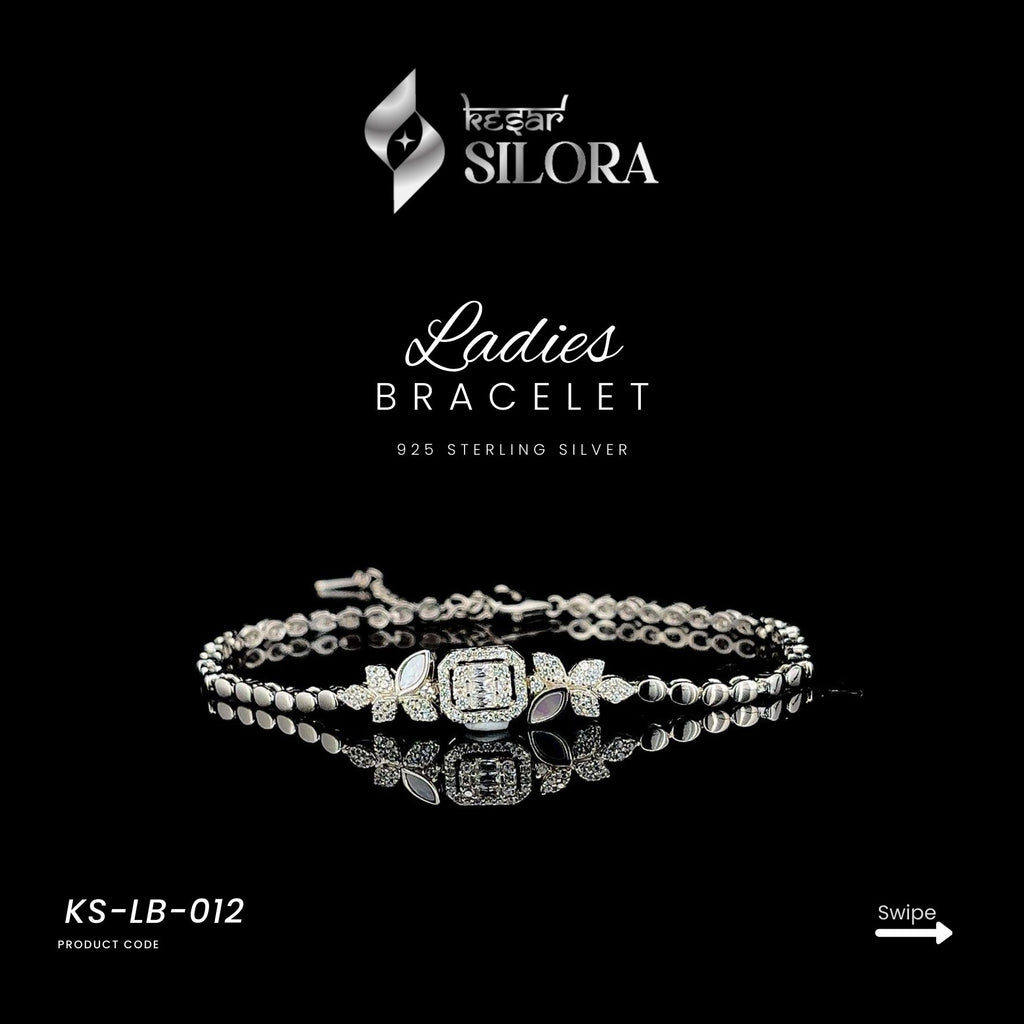 Marquise And Round Diamond Studded Sterling Silver Bracelet