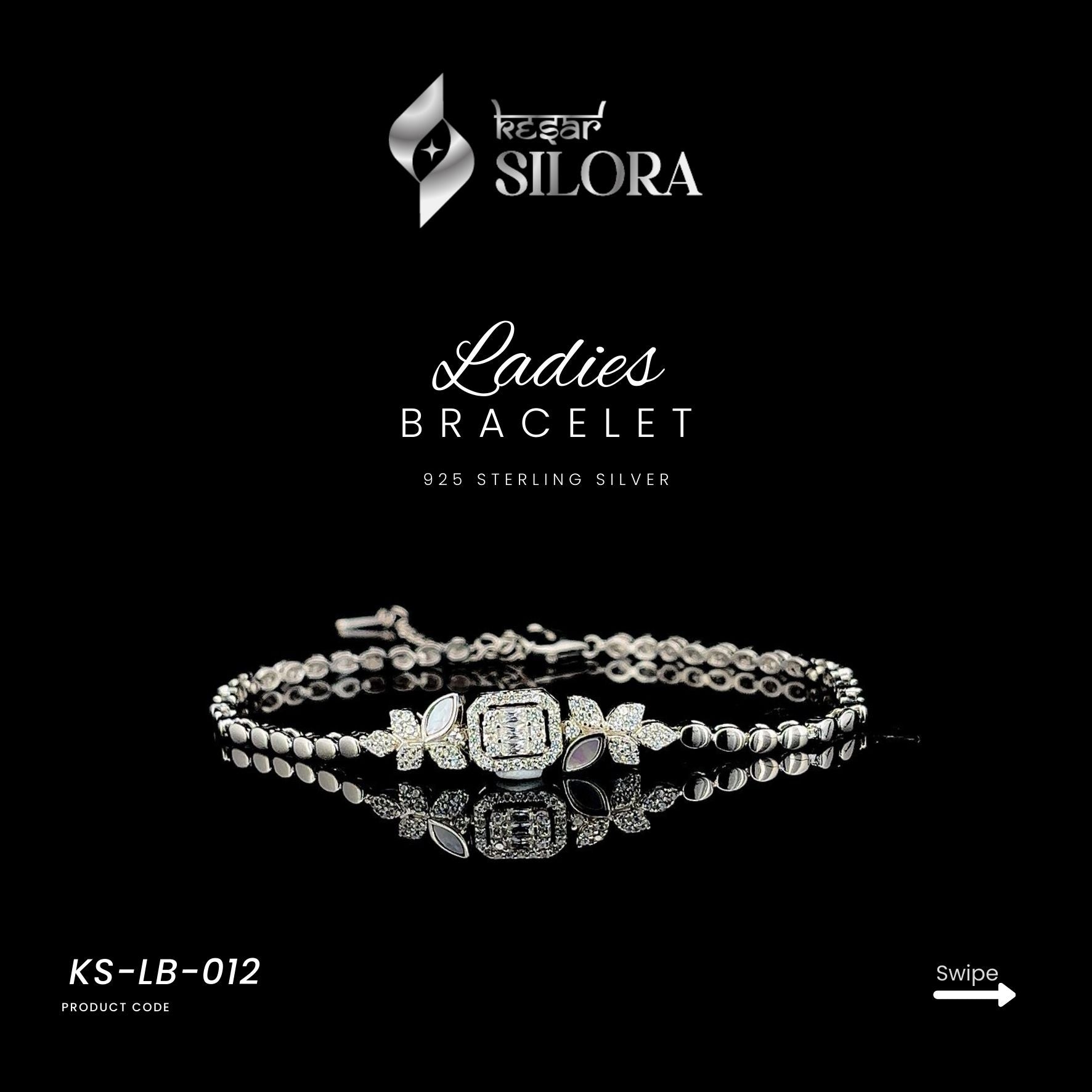 Marquise And Round Diamond Studded Sterling Silver Bracelet